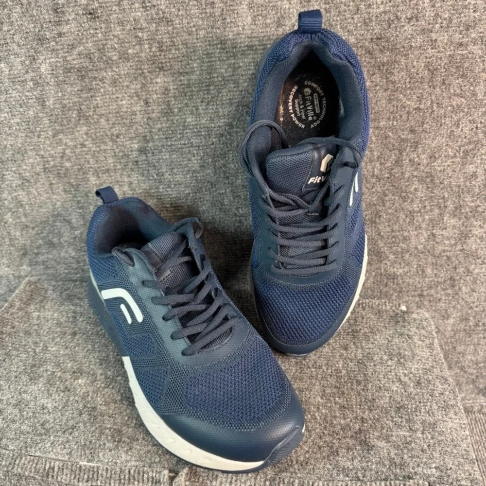 FitVille Rebound Core Navy Blue Grey Mesh Athletic Running Shoes Mens 10EW